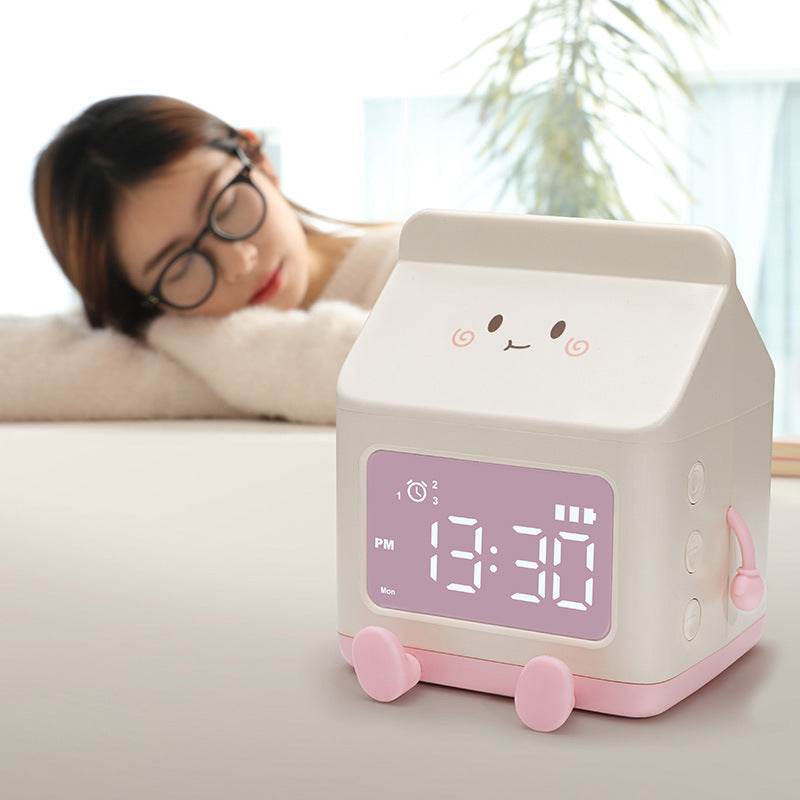 Smart Student Only Charging Cartoon Milk Carton Alarm Clock - Here2Save