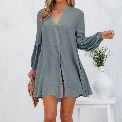 Women's Solid Color Stitching Casual Loose Cardigan Button T-shirt